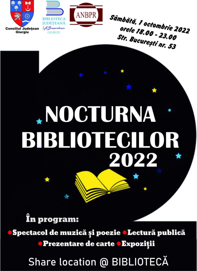 Biblioteca Județeană „I.A. Bassarabescu” vă invită sâmbătă, 1 octombrie, la „Nocturna Bibliotecilor” ediția a XIII-a