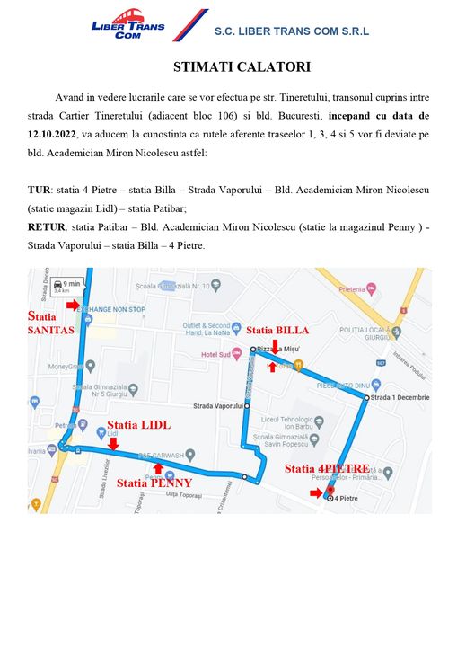 Noile rute de transport local de persoane din municipiul Giurgiu