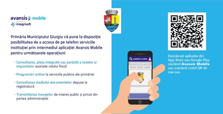Primăria Municipiului Giurgiu lansează aplicația Avansis Mobile pentru acces rapid la informațiile fiscale