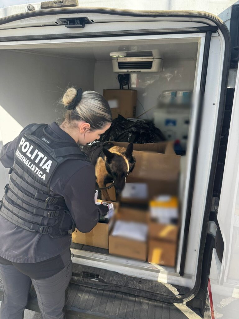 Un echipaj canin folosit de polițiști, într-o acțiune pentru combaterea și prevenirea fenomenului infracțional, în stațiile de cale ferată, la Comana, în județul Giurgiu