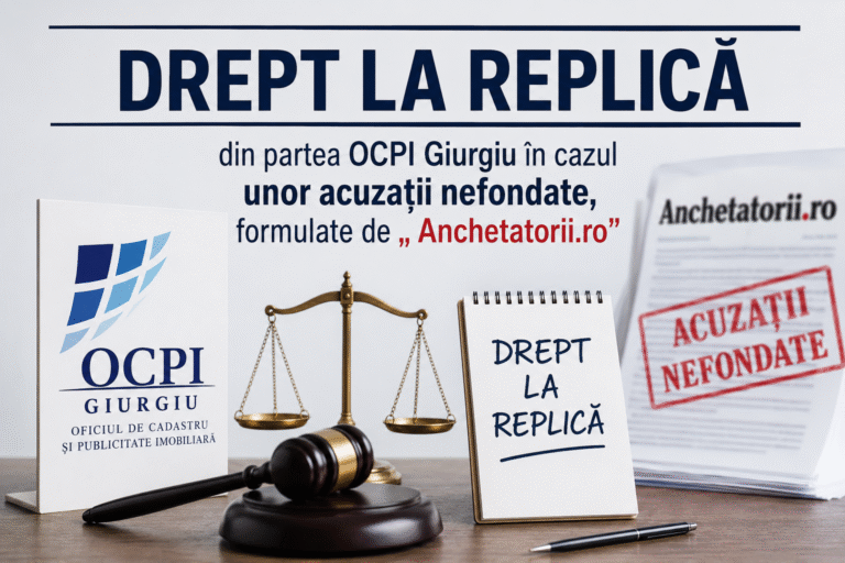 DREPT LA REPLICĂ din partea OCPI Giurgiu în cazul unor acuzații nefondate, formulate de „ Anchetatorii.ro”