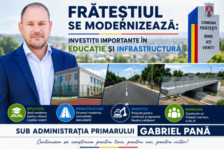 Frăteștiul se modernizează: investiții importante în educație și infrastructură sub administrația primarului Gabriel Pană