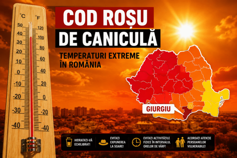 Cod Roșu de caniculă în România. Județul Giurgiu intră sub avertizare de temperaturi extreme și disconfort termic accentuat