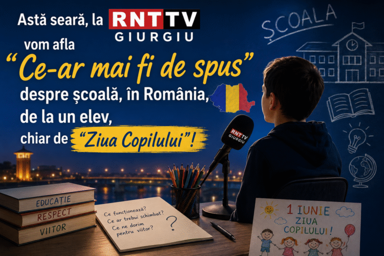 Astă seară, la RNT TV Giurgiu,  vom afla „Ce-ar mai fi de spus” despre școală, în România, de la un elev, chiar de „Ziua Copilului”!