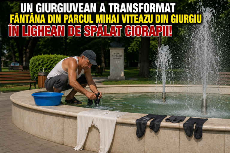  Un giurgiuvean a transformat una din fântânile arteziene ale municipiului, în lighean de spălat ciorapii!