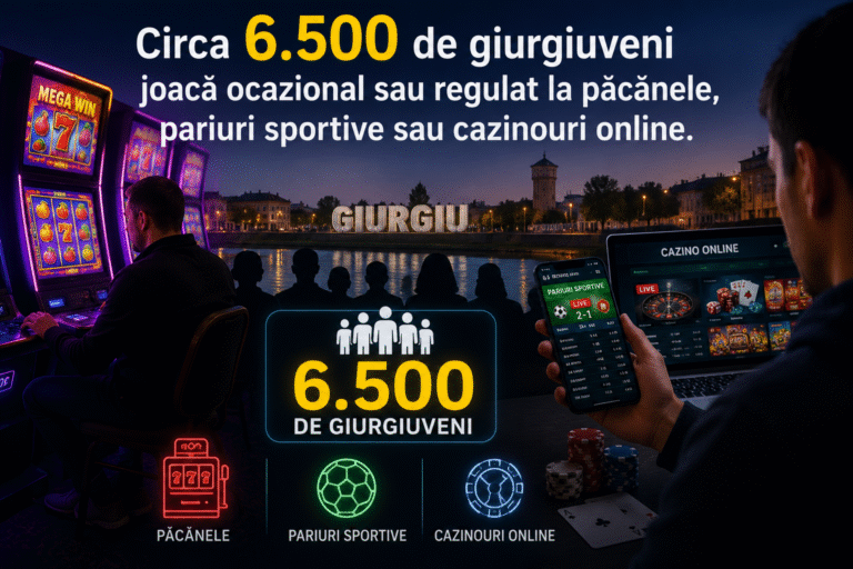Circa 6.500 de giurgiuveni joacă ocazional sau regulat la păcănele, pariuri sportive sau cazinouri online.