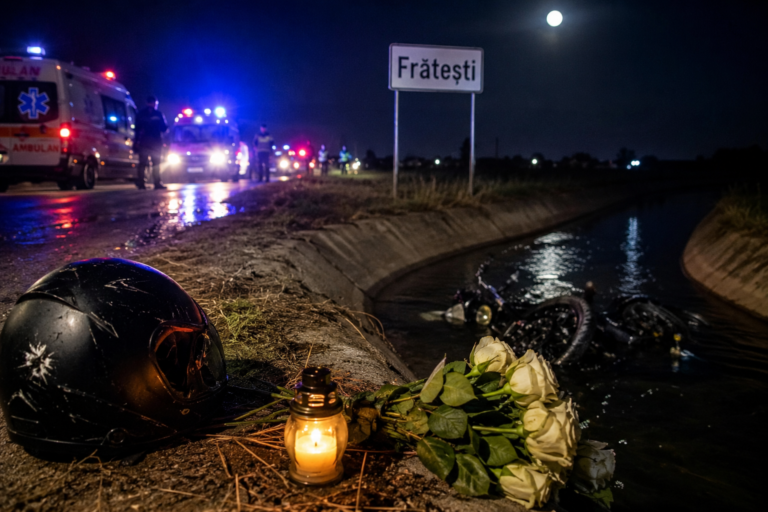 TRAGEDIE! Azi noapte, un tânăr de doar 17 ani din Giurgiu și-a pierdut viața într-un cumplit accident produs lângă localitatea Frătești. Motocicleta pe care o conducea s-a oprit într-un canal de irigații…