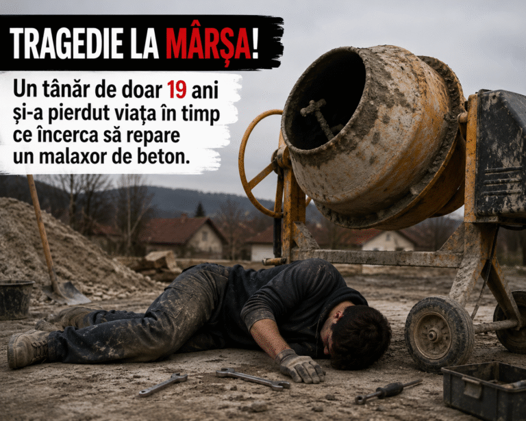 Tragedie la Mârșa! Un tânăr de doar 19 ani și-a pierdut viața în timp ce încerca să repare un malaxor de beton. Comunitatea este în stare de șoc