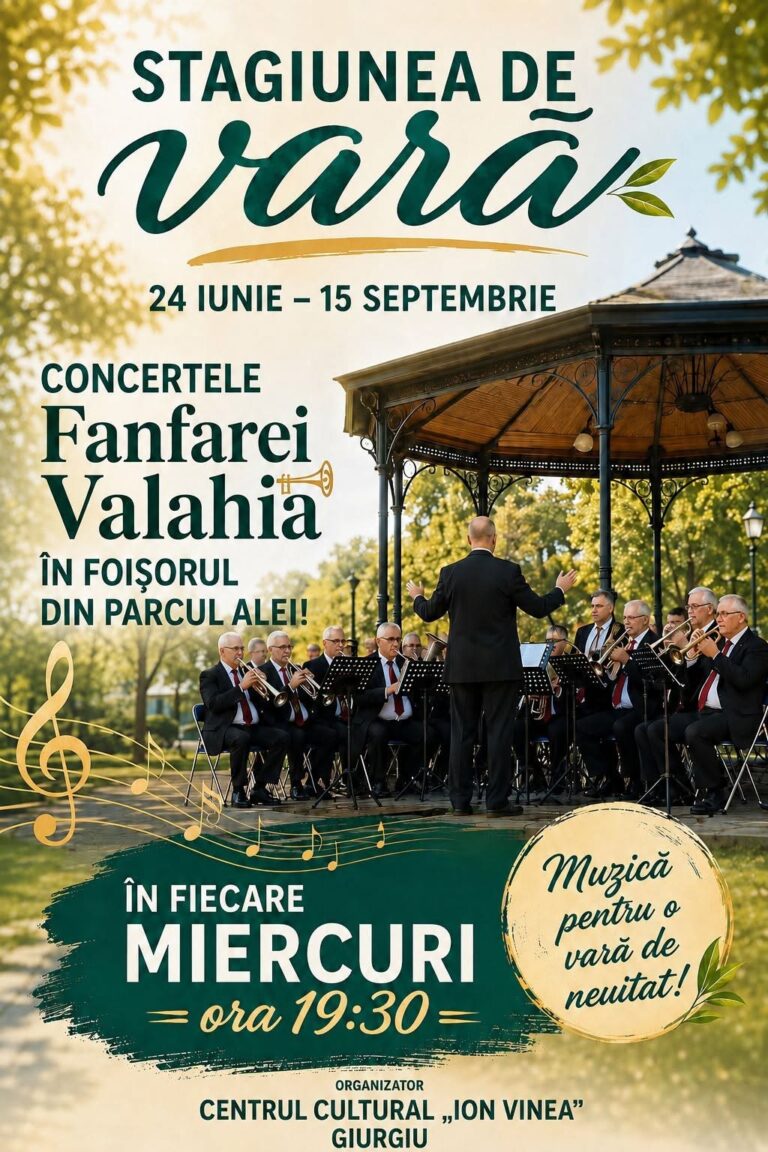 Concert de muzică de Promenadă, astă seară, în Parcul Alei din municipiul Giurgiu