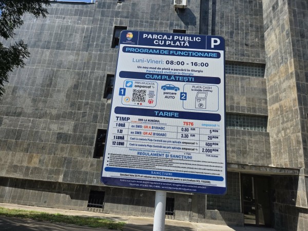 „Parcarea la Giurgiu, mai scumpă decât la Călărași, Focșani, Vaslui sau Râmnicu Vâlcea! Cât plătesc șoferii în orașe de aceeași talie și unde mai pot parca gratis?”
