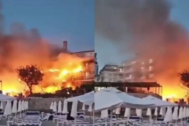 COȘMAR ÎN ZORI, LA SOZOPOL (Bulgaria)! Flăcările au înghițit un restaurant, iar turiștii au fugit din hoteluri pentru a-și salva viața
